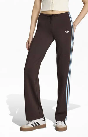 Brown 3-Stripe Slouchy Straight Leg Track Pants image number 1