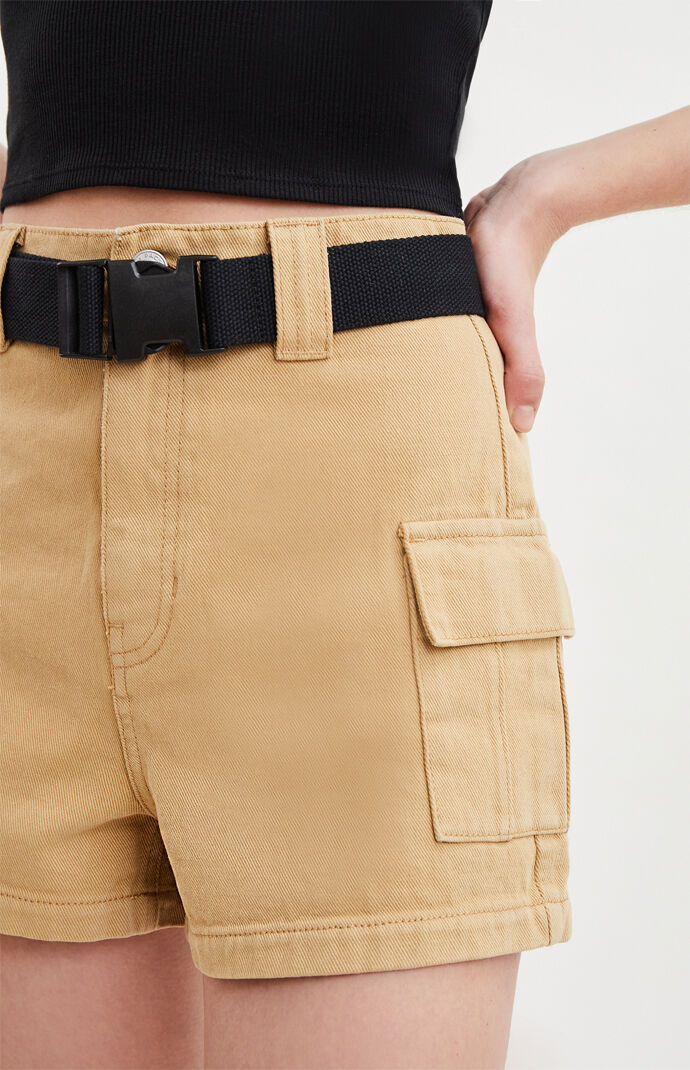 Camel Belted Utility Shorts