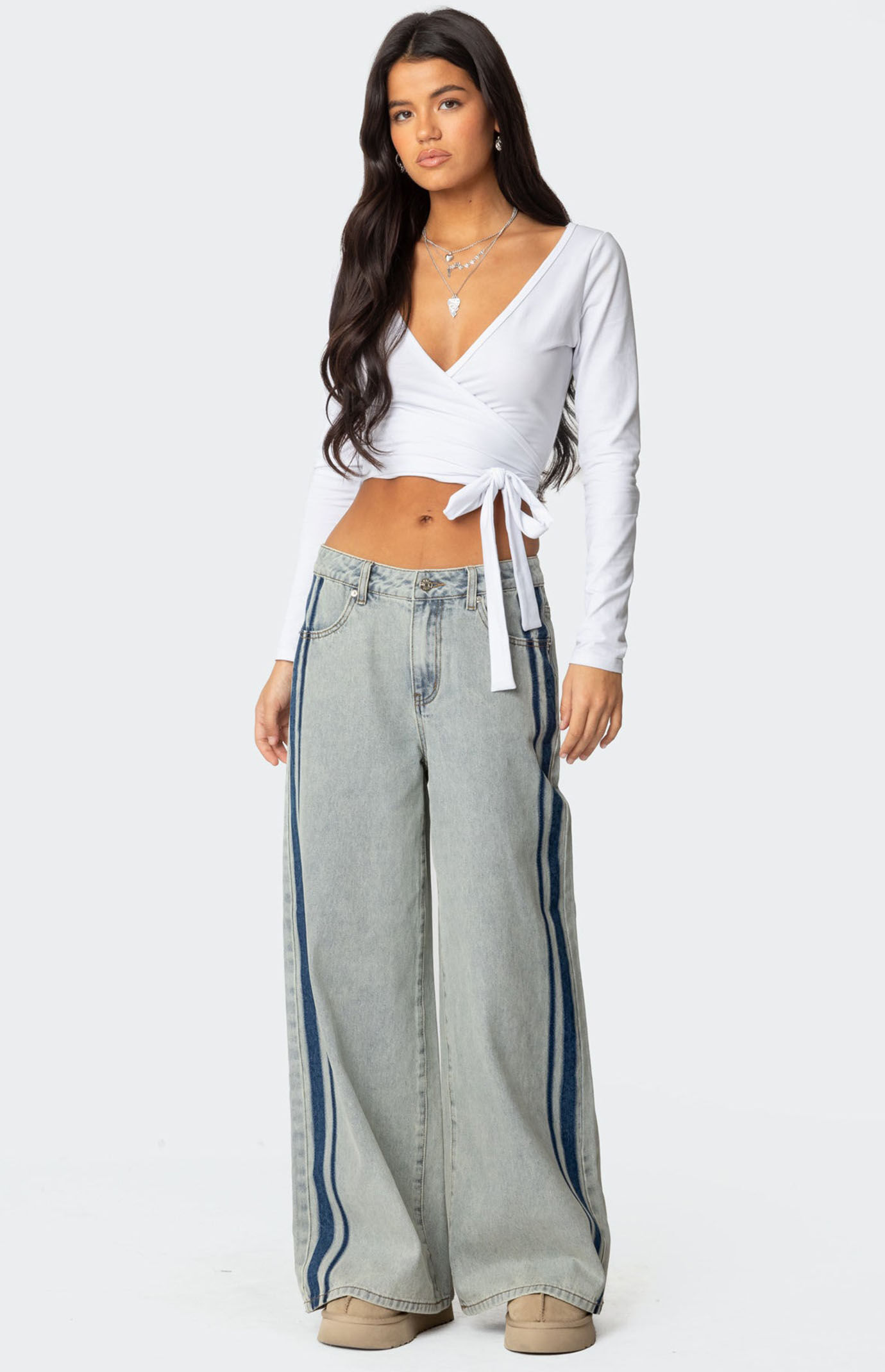 Edikted Side Stripe Washed Low Rise Jeans