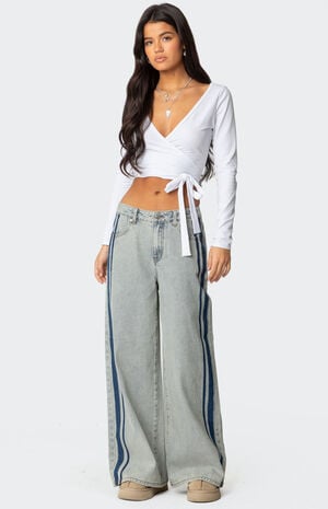 Side Stripe Washed Low Rise Jeans image number 1