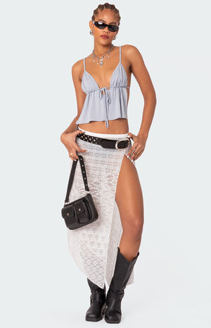 Sheer Patchwork Lace Maxi Skirt image number 5