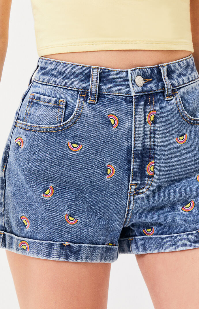 denim embroidered shorts