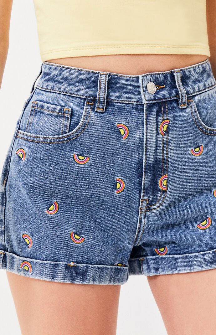 rainbow denim shorts