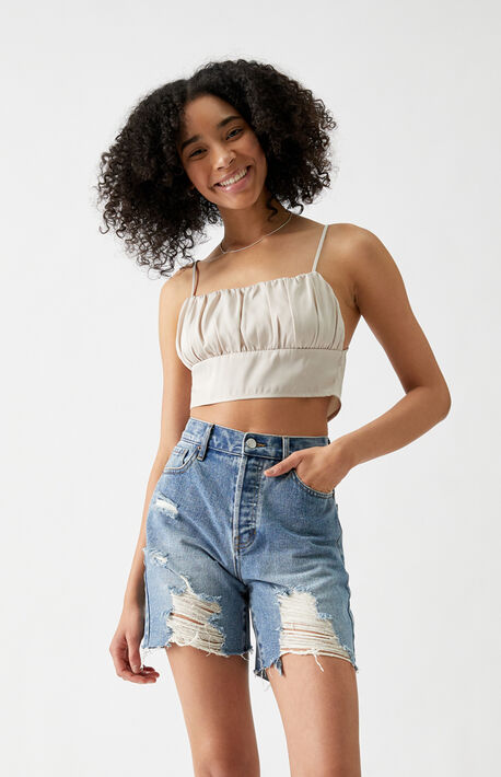 Shirred Satin Cami Top