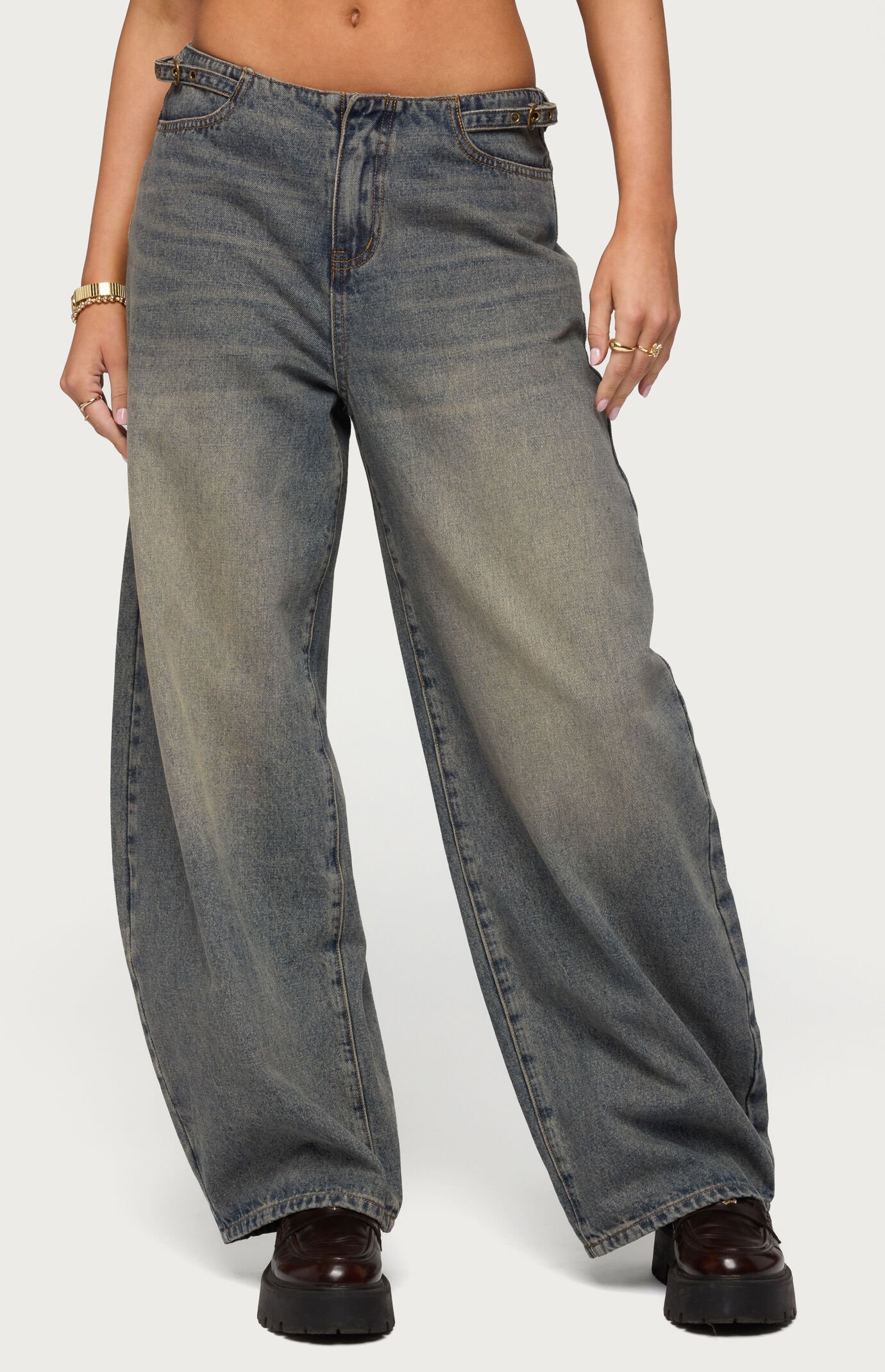 Edikted Side Belt Low Rise Barrel Jeans