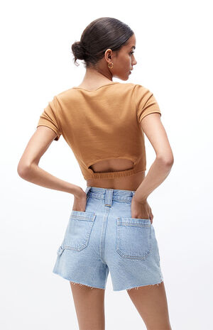 Light Blue Cutoff Workwear Shorts image number 4