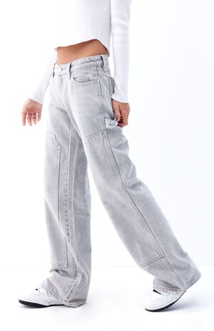 Light Gray Low Rise Carpenter Girlfriend Jeans image number 3