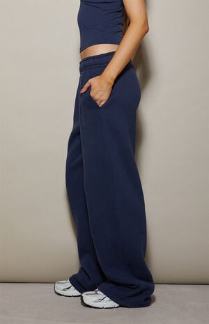 Navy Ultra Soft Fleece Core Washed Baggy Sweatpants image number 3