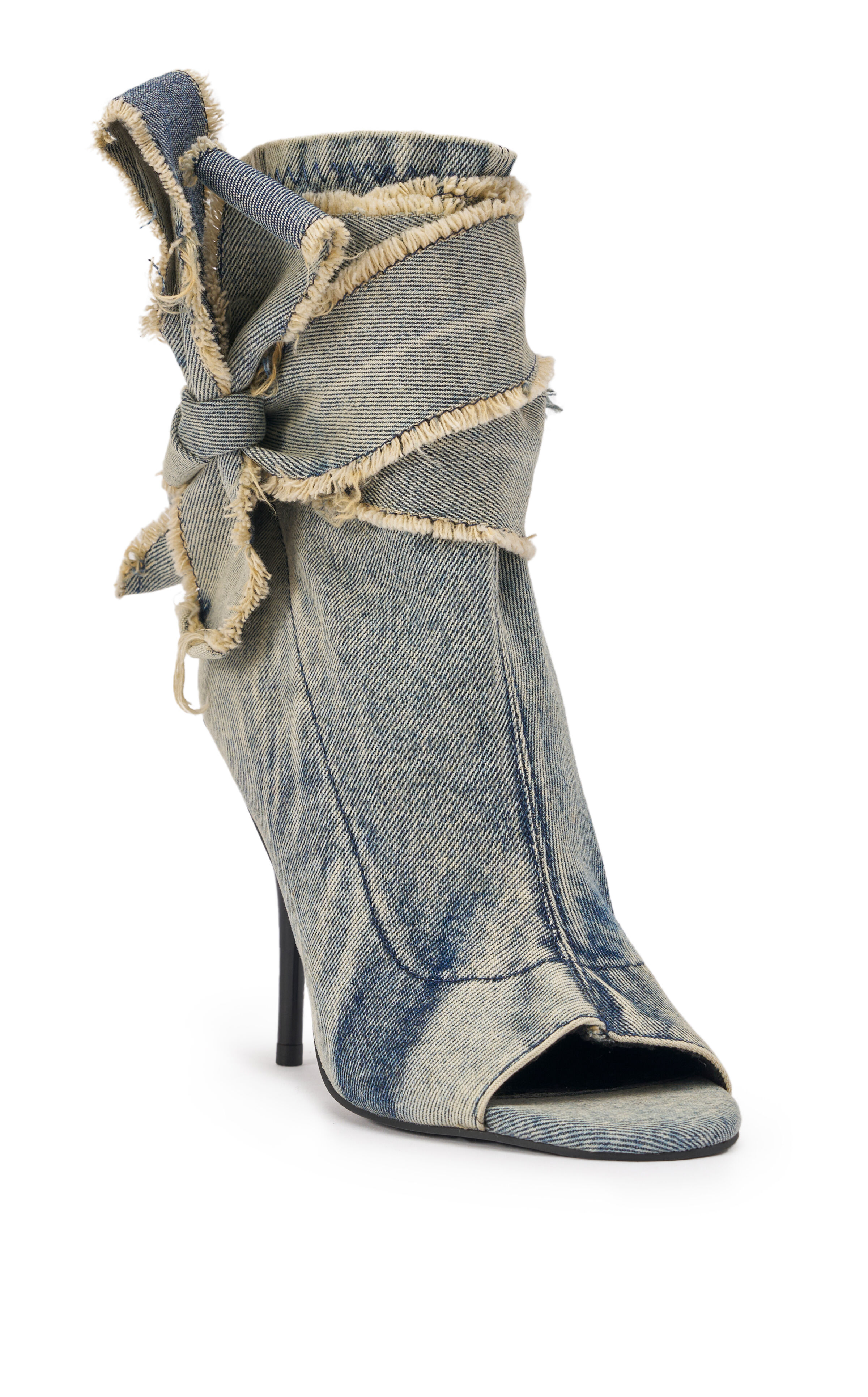 AZALEA WANG Women's Karter Denim Wrap Around Peep Toe Booties