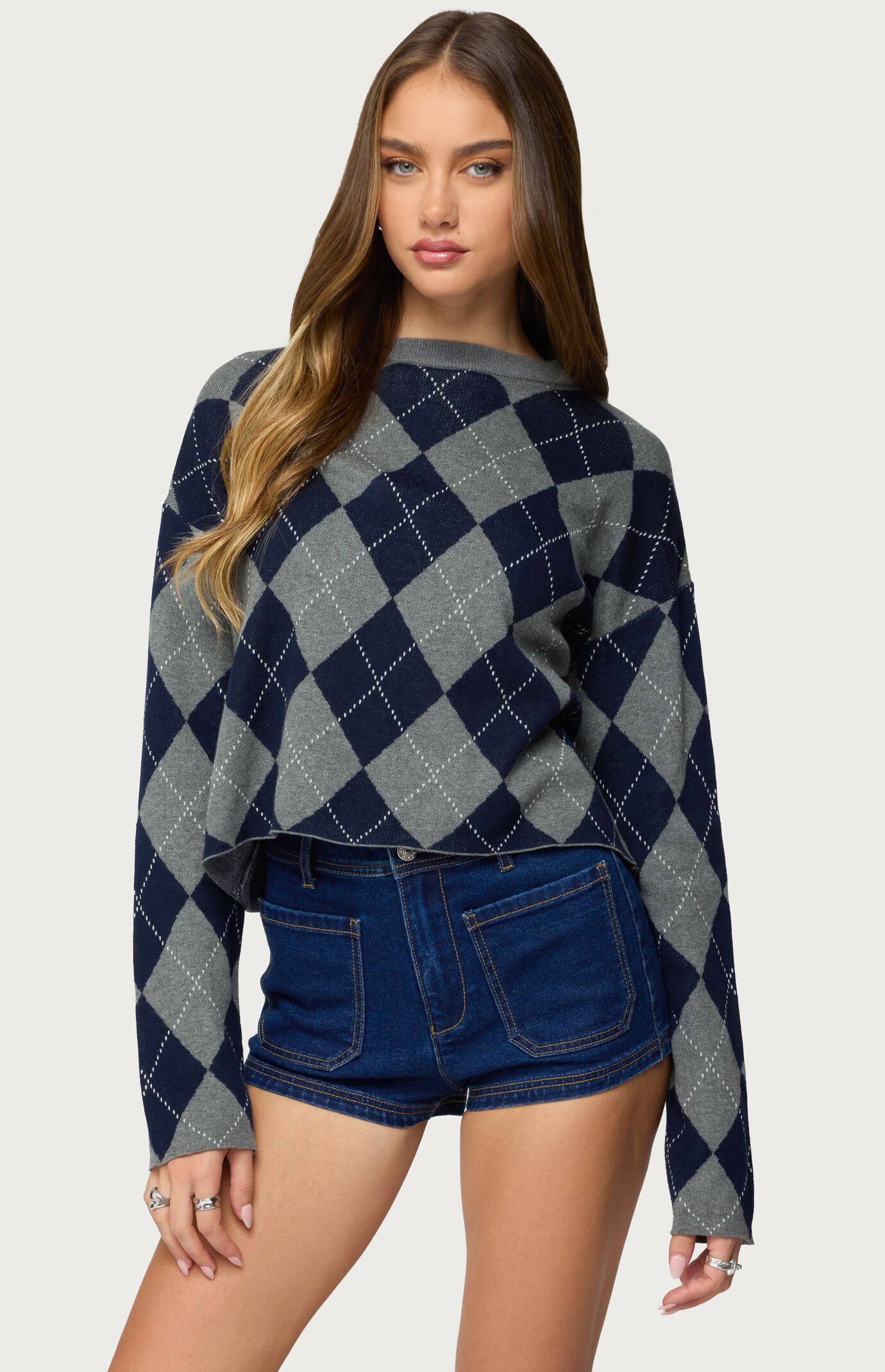 Edikted Prep Girl Argyle Knit Top