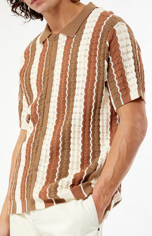 Tan Button Down Knit Polo Shirt image number 2