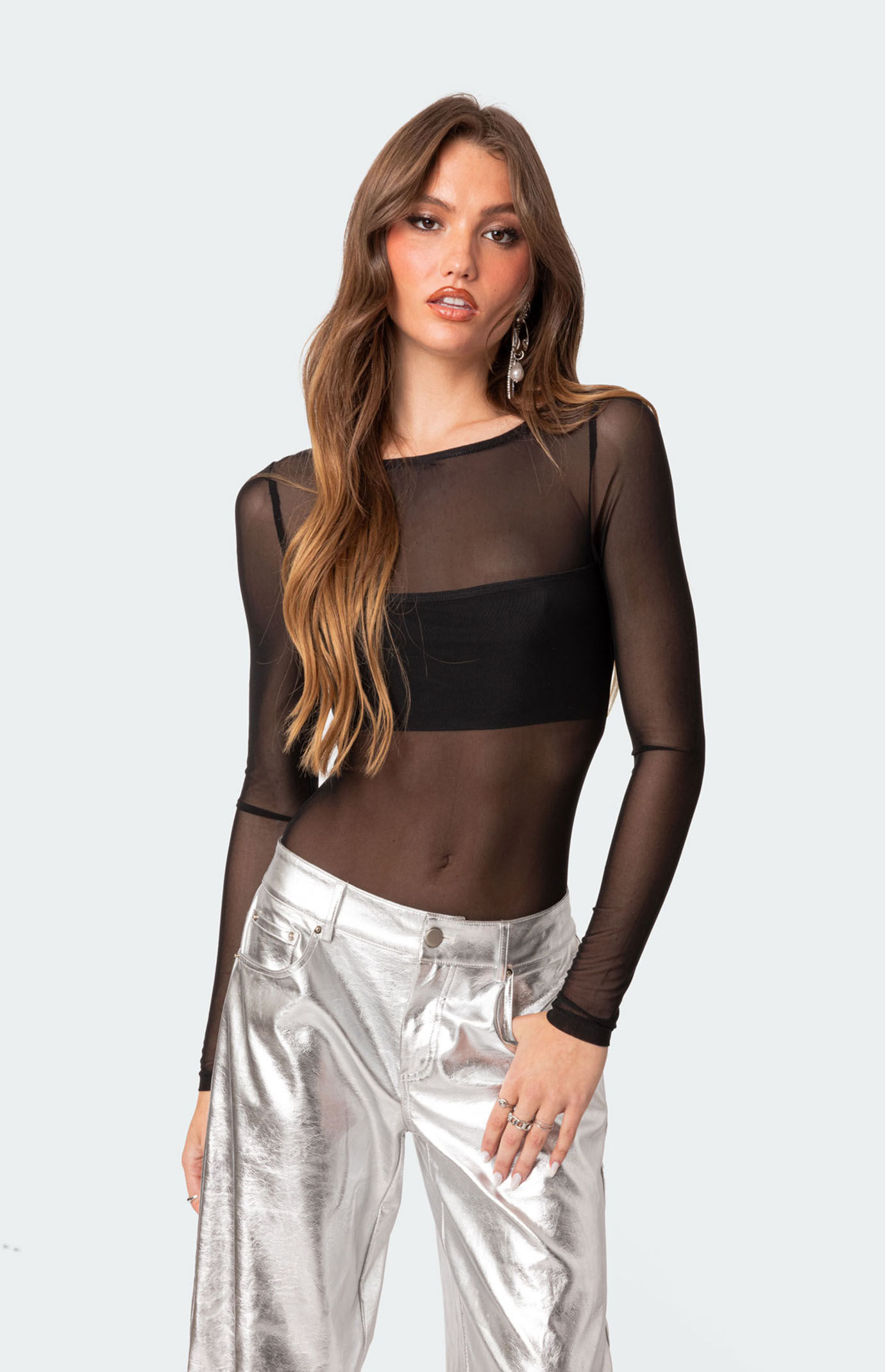 柔らかい Edikted Sheer PacSun | Bodysuit Bandeau Mesh トップス