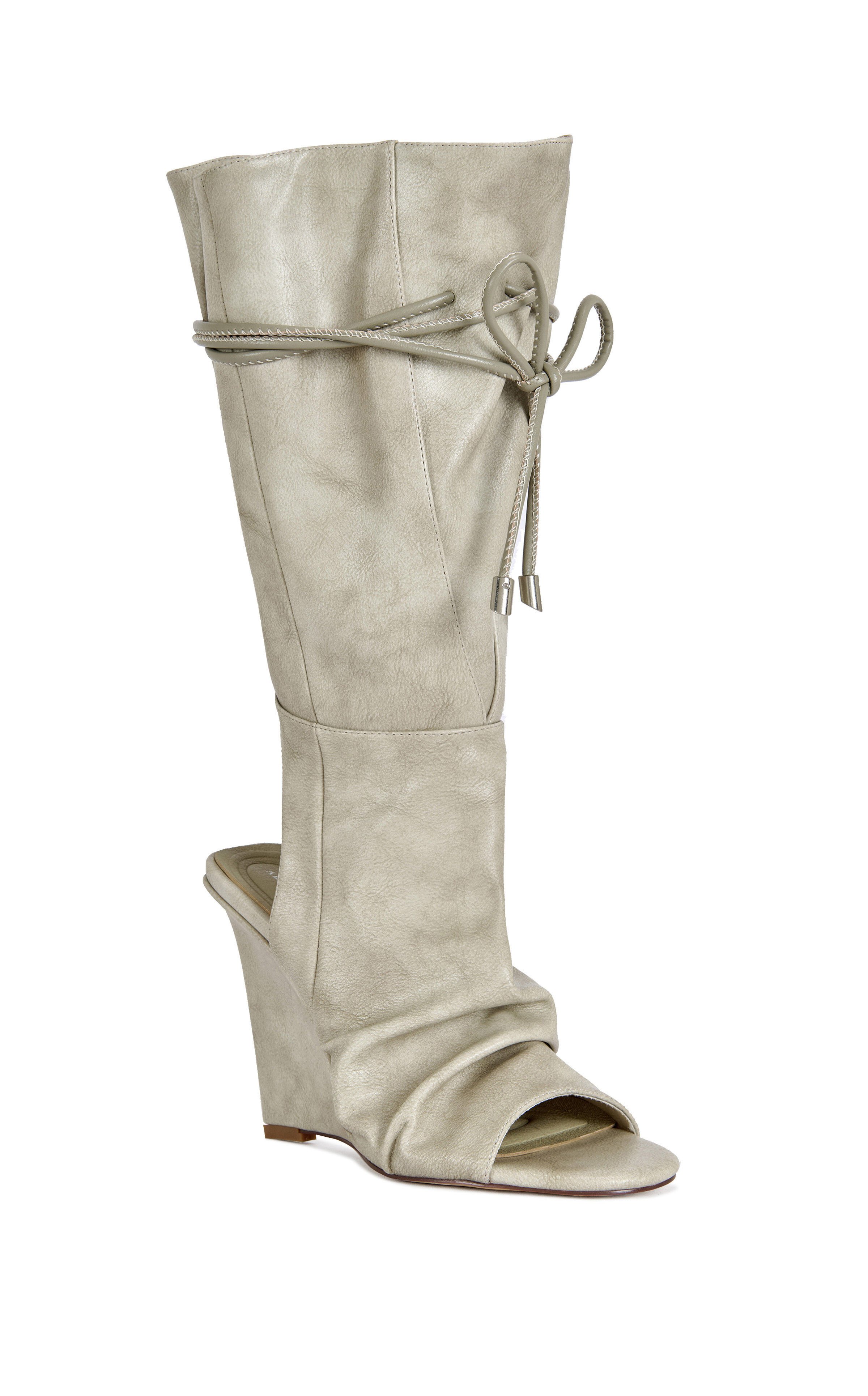 AZALEA WANG Women's Vailen Grey Slouch Wedge Sandal Booties