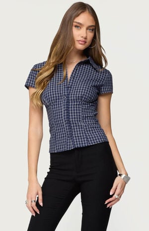 Oriya Gingham Tailored Button Up Shirt image number 1
