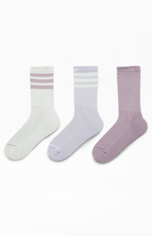 3 Pack Purple Cushioned 3-Stripes Crew Socks image number 2