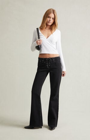 Jade Low Rise Bootcut Jeans Lace-Up Black image number 1