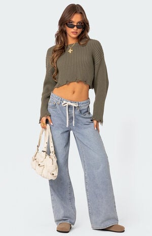 Distressed Hem Oversized Cropped Sweater image number 2