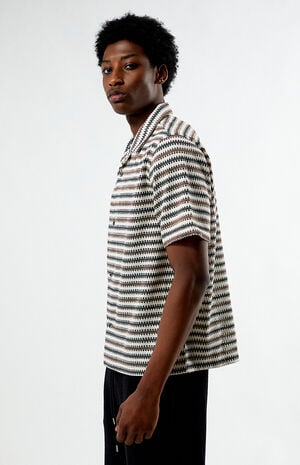Textured Striped Oversized Resort Camp Shirt image number 3