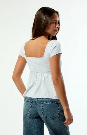 Bonnie Short Sleeve Button Front Babydoll Top image number 4