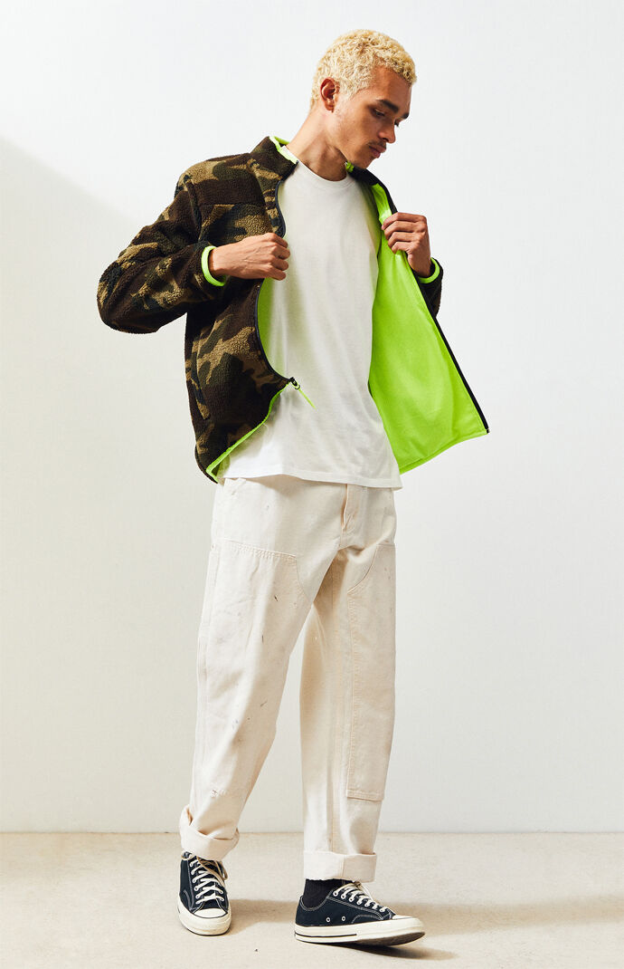 Camo & Neon Sherpa Full Zip Jacket