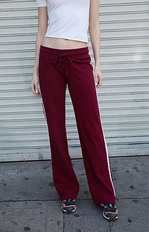 Burgundy Hilary Side Stripe Yoga Baggy Sweatpants image number 2