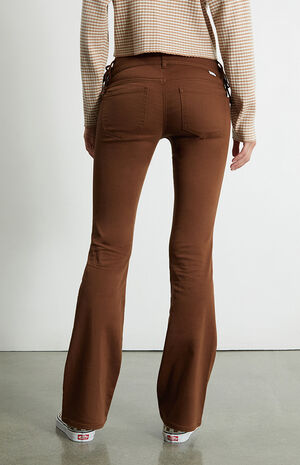 Brown Lace-Up Low Rise Bootcut Jeans image number 4