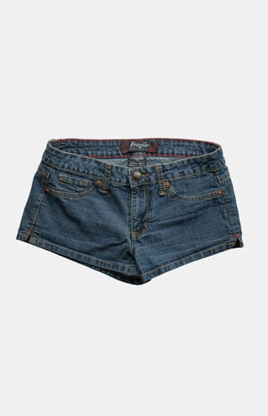 2000s Y2K Low Rise Micro Dark Blue Jean Shorts image number 1