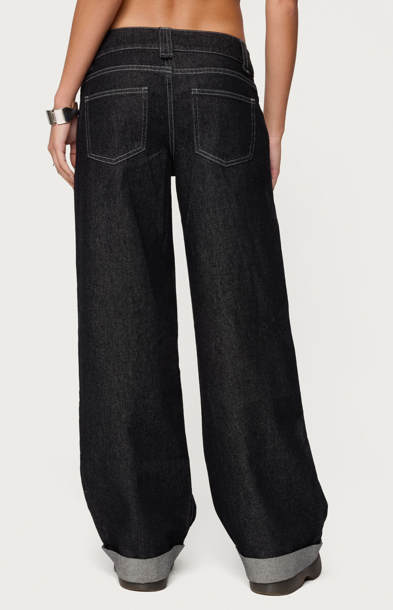 Edikted Cuffed Low Rise Straight Leg Jeans