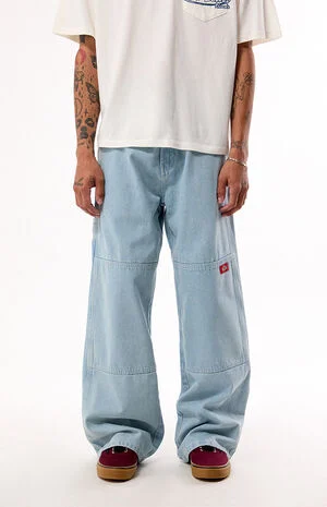 Light Blue Double Knee Loose Straight Jeans image number 1