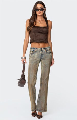 Tie Back Faux Suede Bustier Top image number 3