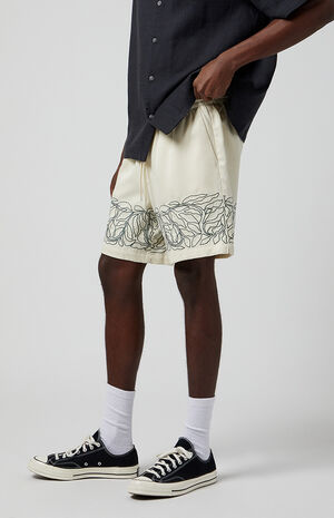 Cream Floral Russel Volley Shorts image number 4