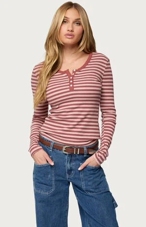 Roma Striped Henley Top image number 1