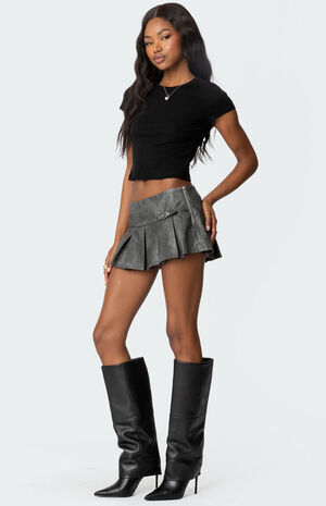 Billi Faux Leather Pleated Mini Skort image number 3