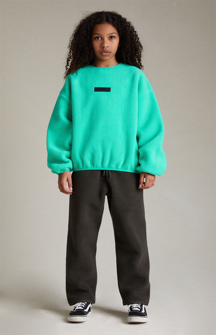Kids Fear of God Essentials Mint Leaf Polar Fleece Crew Neck