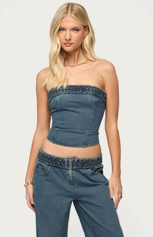 Braidey Strapless Denim Top image number 1