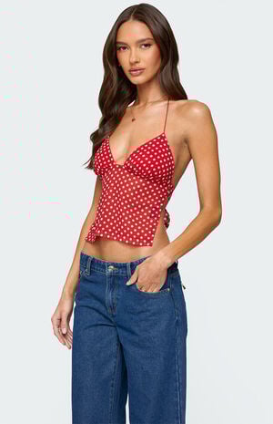 Polka Dot Backless Chiffon Top image number 4