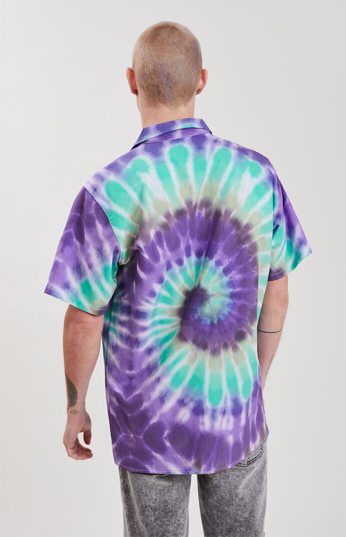 Purple Haze Tie-Dyed Short Sleeve Button Up Shirt