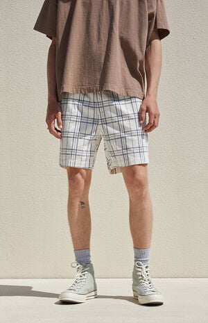 Grey Plaid Corduroy Volley Shorts image number 4