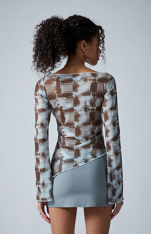 Gretchen Mesh Printed Boat Neck Long Sleeve Top image number 4