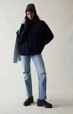 Eco Light Indigo Ripped Dad Jeans image number 2