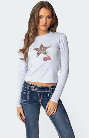 Cherry Leopard Star Long Sleeve T-Shirt image number 1