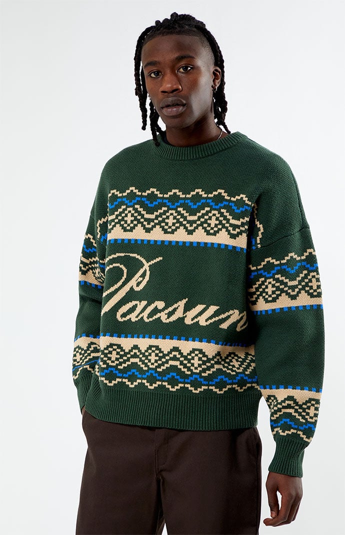PacSun Green Fairisle Crew Sweater PacSun