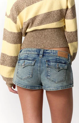 Tatum Ultimate Low Rise Jean Micro Shorts Stretch Button Pocket Medium Blue image number 5