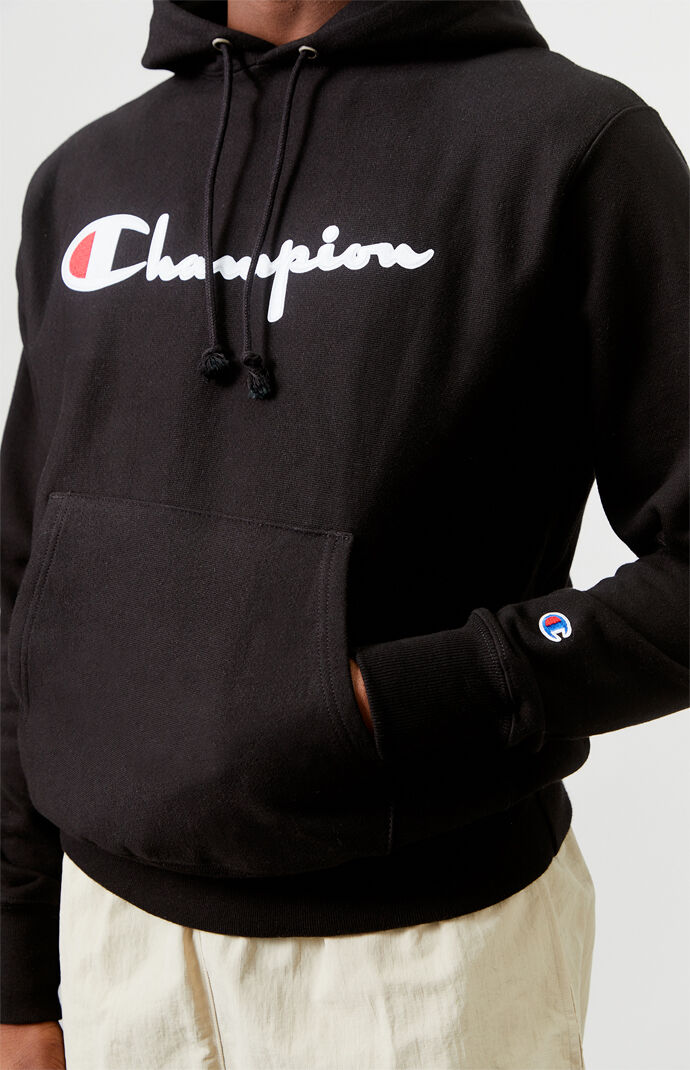 ripped embroidered hooded sweatshirt champion