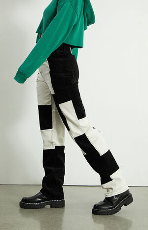 White & Black Corduroy Carpenter Pants image number 3