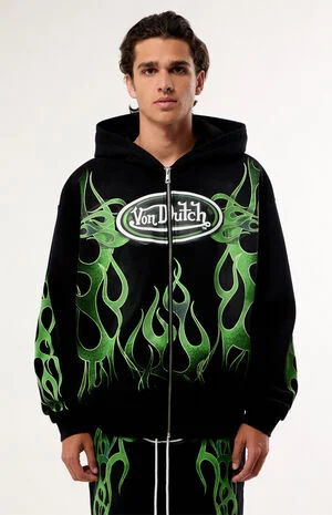 Green Flame Zip Up Hoodie image number 1