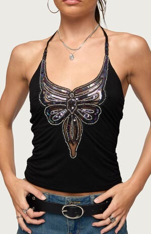 Butterfly Bead & Sequin Halter Top image number 3