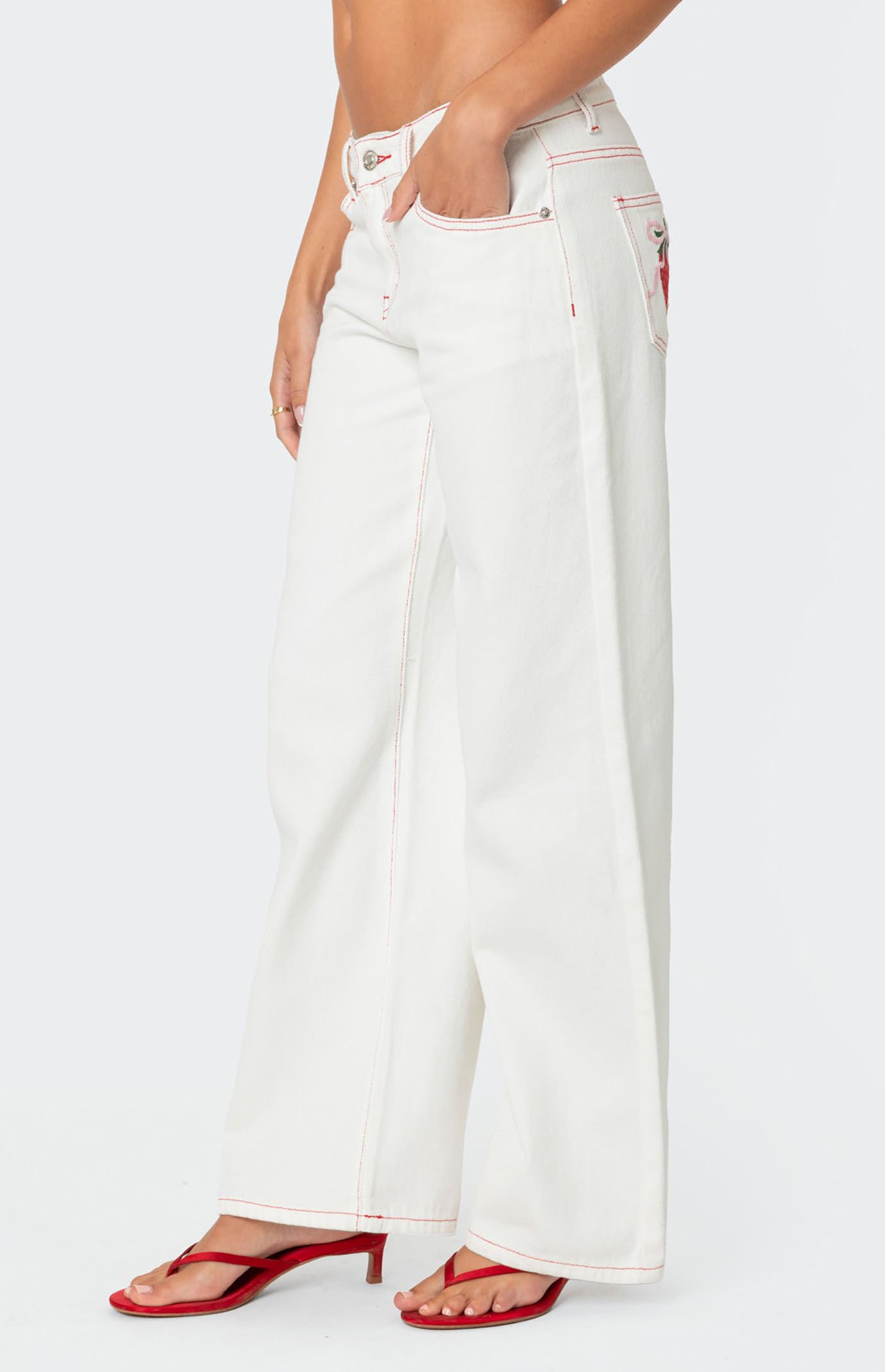 Edikted Strawberry Bow Pocket Jeans