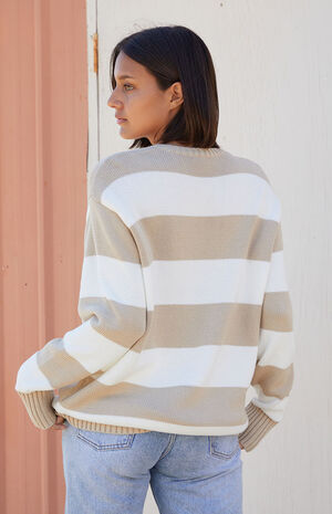 White & Tan Striped Brianna Sweater image number 4