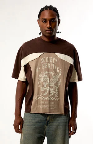Brown Montclair Cropped Color Block T-Shirt image number 1